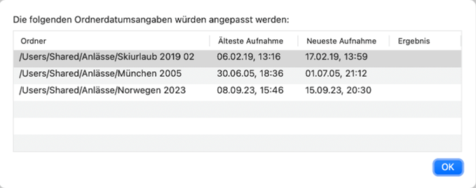 Abschlussbericht nach dem Bearbeiten von Fotoordnern