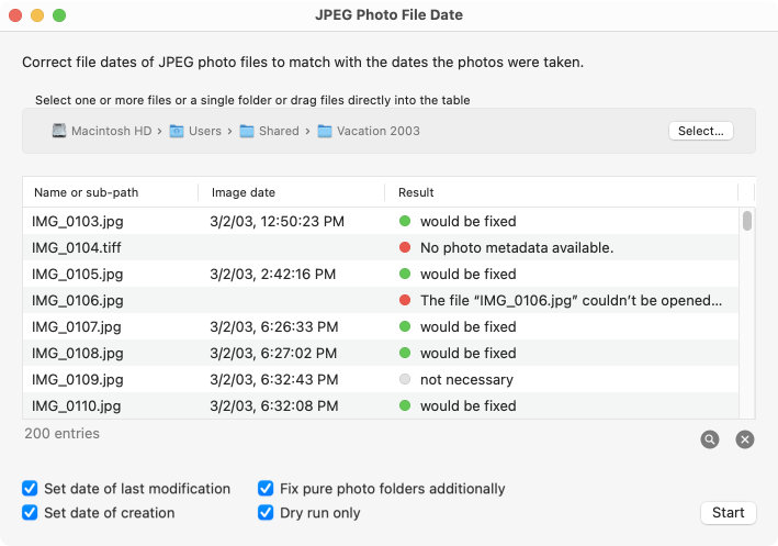 Screenshot of JPEG
                Photo File Date in action