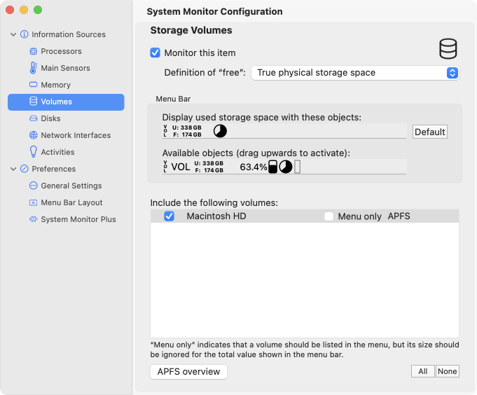 Options for monitoring volumes