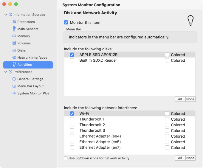 Options for monitoring system activity