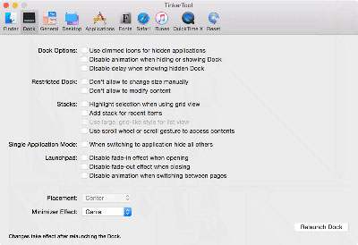 Settings for the Dock