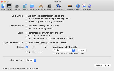 Settings for the Dock