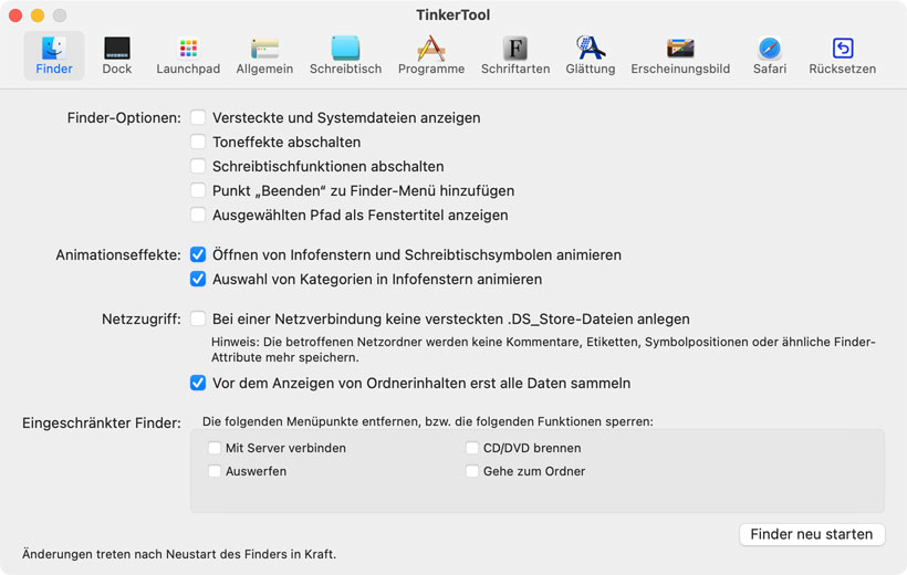 Einstellmöglichkeiten
                für den Finder