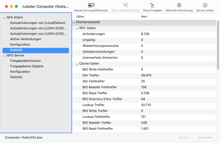 macOS sammelt Statistiken über seine Verwendung von NFS.