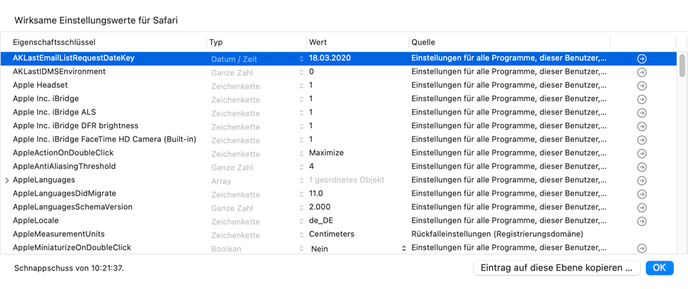 Die Anzeige wirksamer Einstellungswerte durch Auswertung des Suchpfads