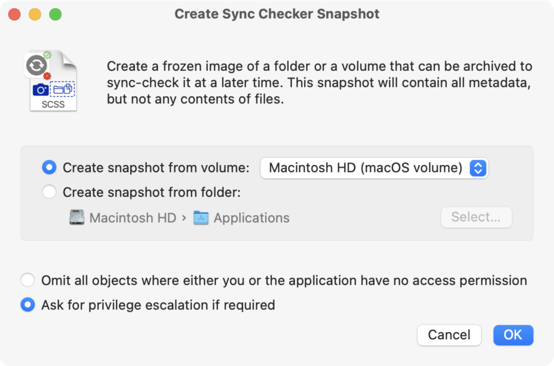 Snapshots can be created from folders or volumes