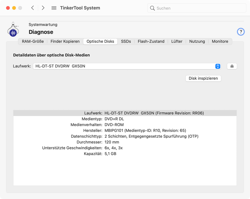 Optische Disks inspizieren