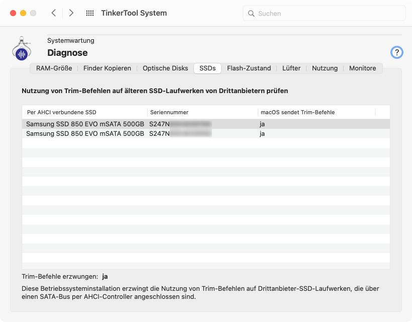 macOS kann Trim-Befehle an AHCI-verbundene SSDs von Drittanbietern senden