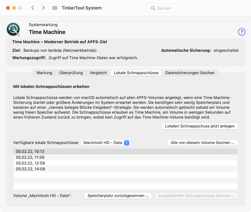 Arbeiten mit lokalen Schnappschüssen