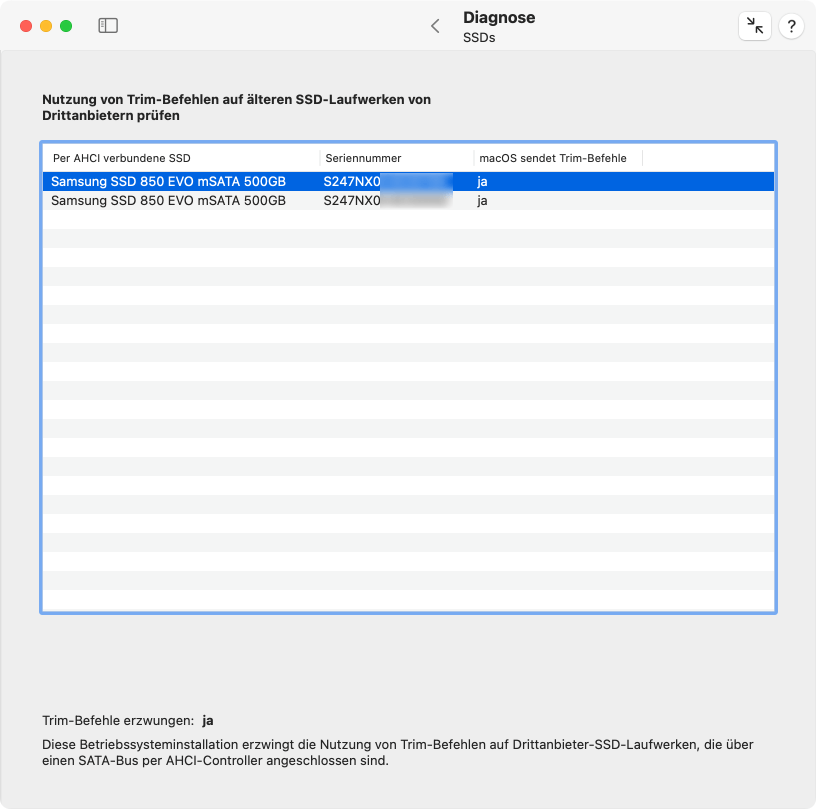 macOS kann Trim-Befehle an AHCI-verbundene SSDs von Drittanbietern senden