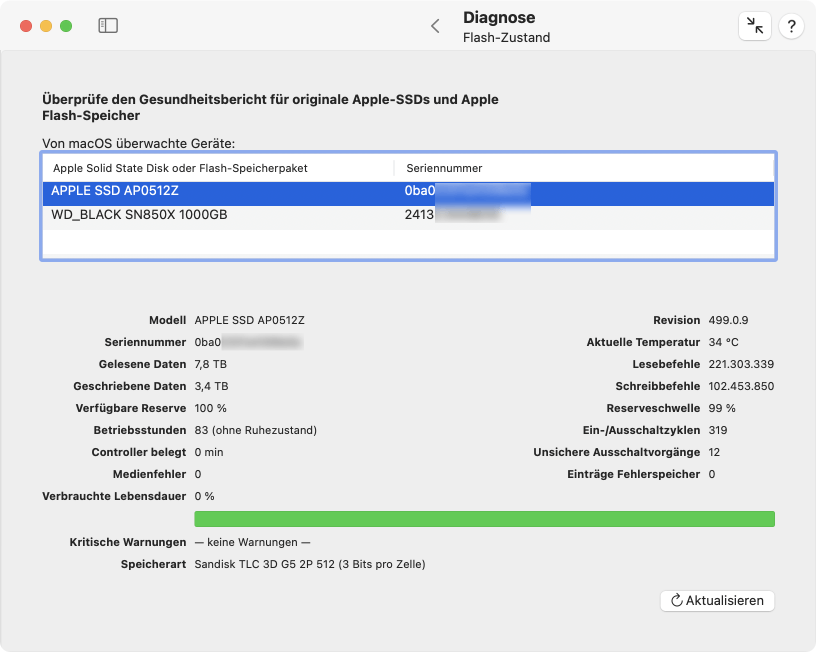 Überprüfen Sie den Zustand von originalem Apple-Flash-Speicher