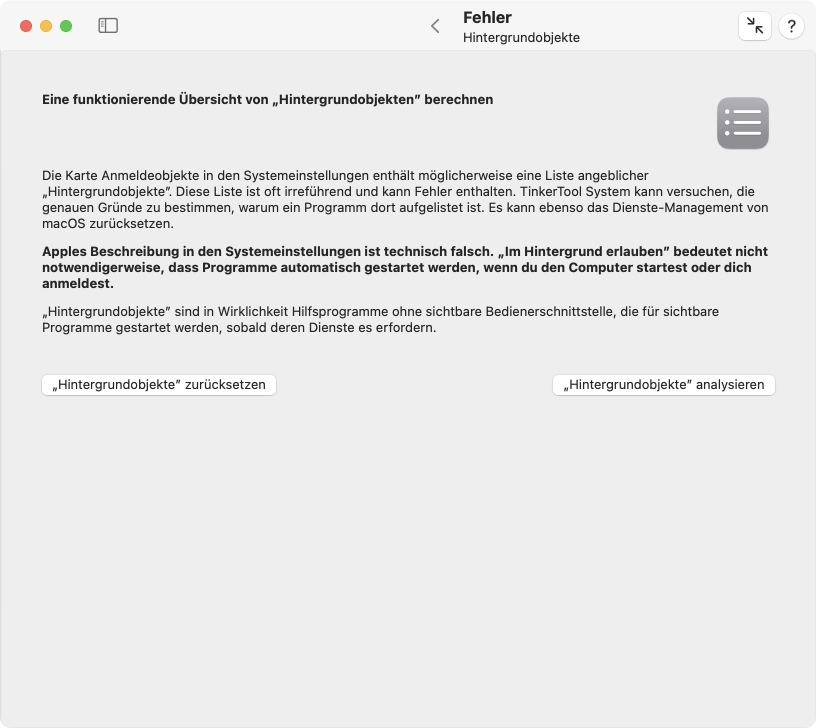 TinkerTool System hilft dabei, Probleme mit sogenannten Hintergrundobjekten zu lösen und Apples mangelhafte Anzeige der Objekte besser zu verstehen