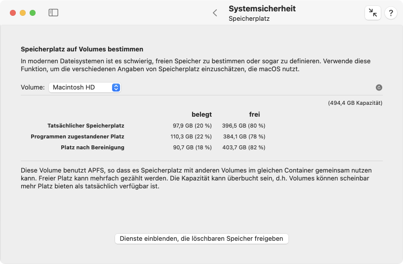 Freier Speicherplatz kann bei modernen Dateisystemen unterschiedlich definiert sein