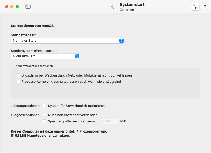 Optionen für den Systemstart