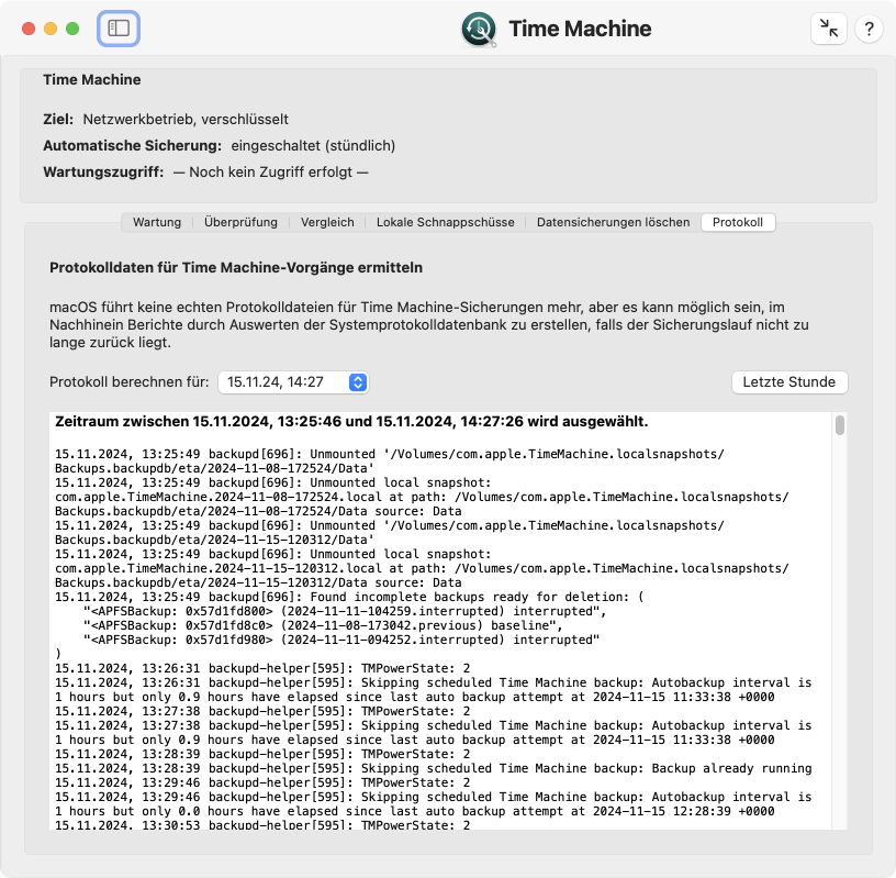 Protokolle für Time Machine-Sicherungen werden von macOS nicht mehr einzeln angelegt, können aber nachträglich ermittelt werden