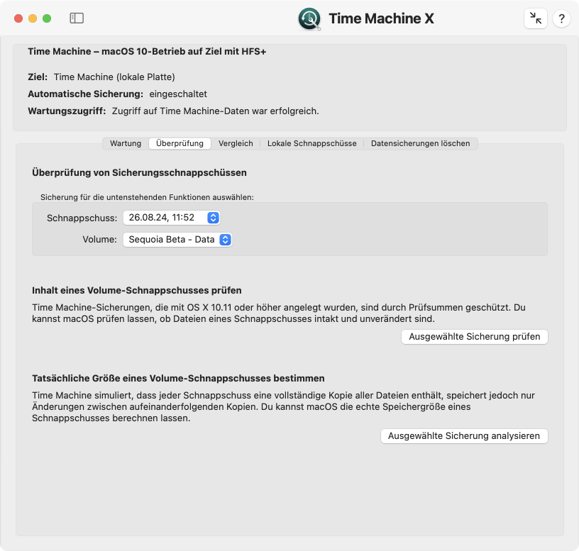 Funktionen zur Überprüfung und Statistik der Datensicherung