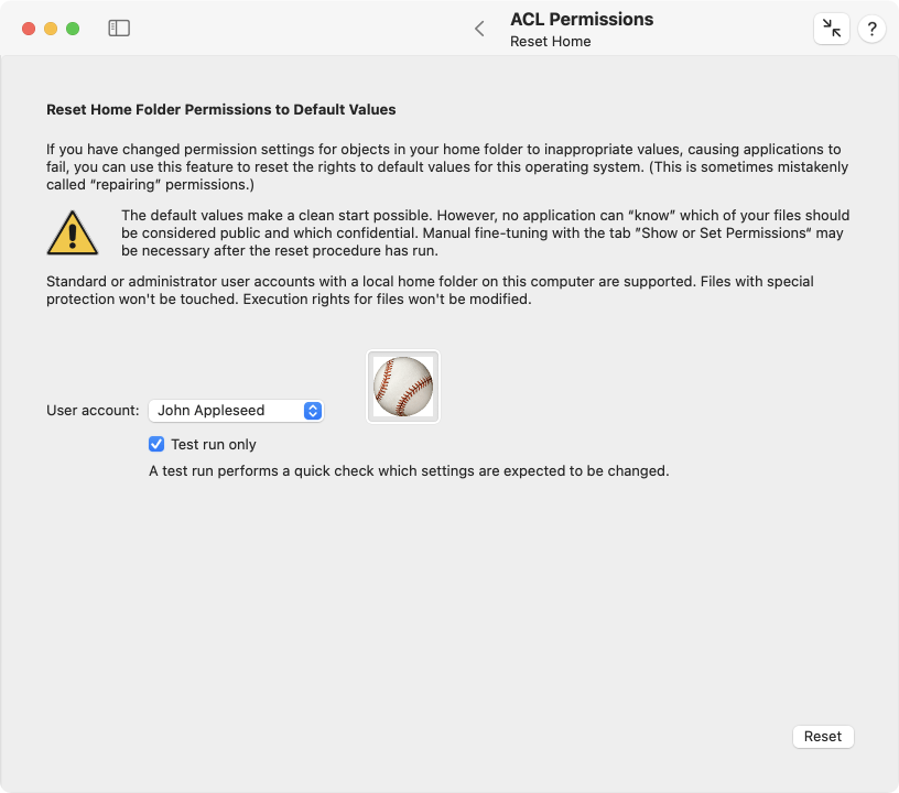 Incorrect permission settings in a home folder can be set to default values