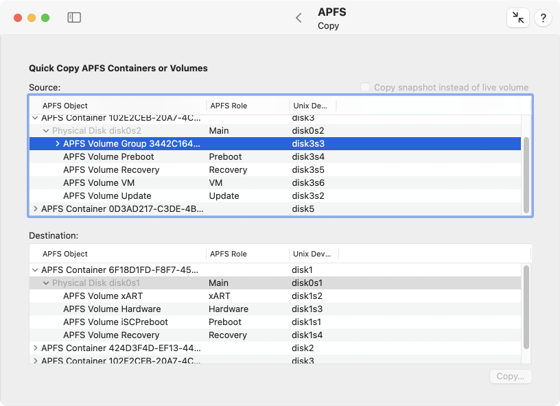 APFS objects can be copied quickly