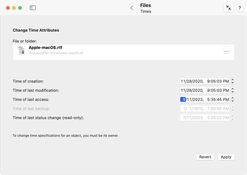 Time specifications for an object can be changed