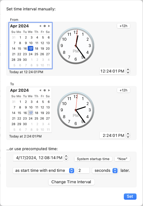 The time entry sheet assists you in specifying the time interval of interest