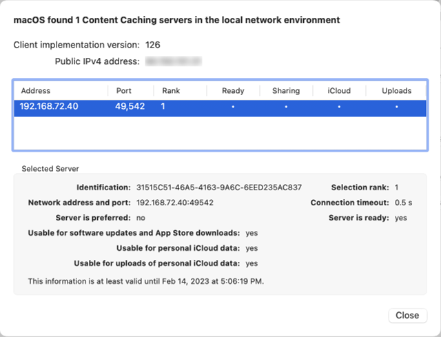 If one or more content caching servers are available, they will be presented in an overview