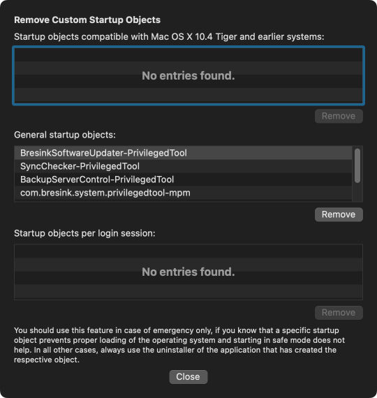 Remove Custom Startup Objects