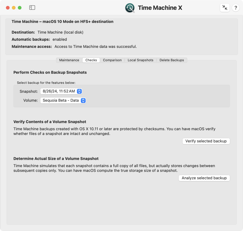 Features for backup verification and statistics