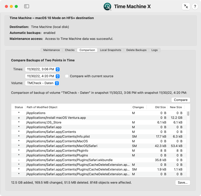 Check Time Machine by comparing backups