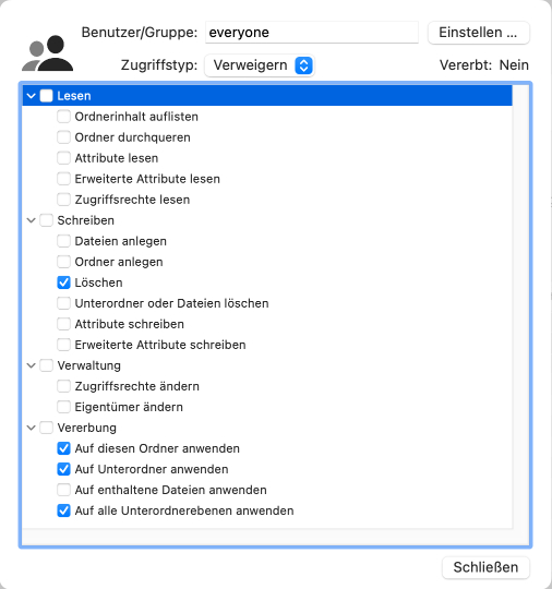 Durch die Verwendung von Zugriffssteuerungslisten
                (ACLs) kann macOS genaue Rechte im Detail angeben.