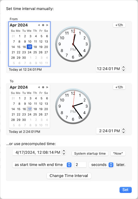 An assistant helps you to select the time frame of
                interest when querying the log database.