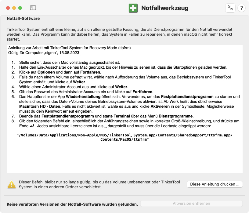 Notfallwerkzeug - Die im Bild gezeigte Anleitung ist individuell für jeden Computer und trifft auf Ihre Situation möglicherweise nicht zu.