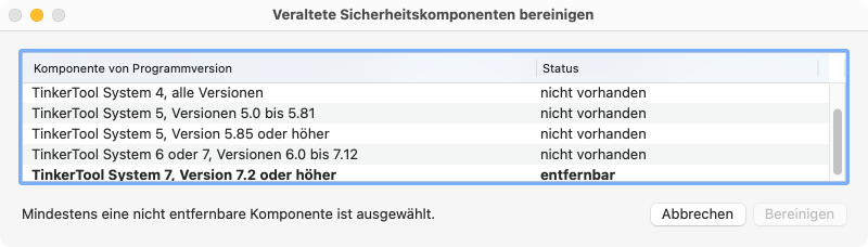 Veraltete Fassungen des privilegierten Hilfsprogramms können auf Wunsch bereinigt werden.