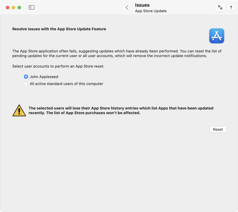 Resetting the App Store application can remove invalid update notifications