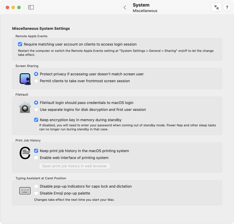 Miscellaneous System Settings